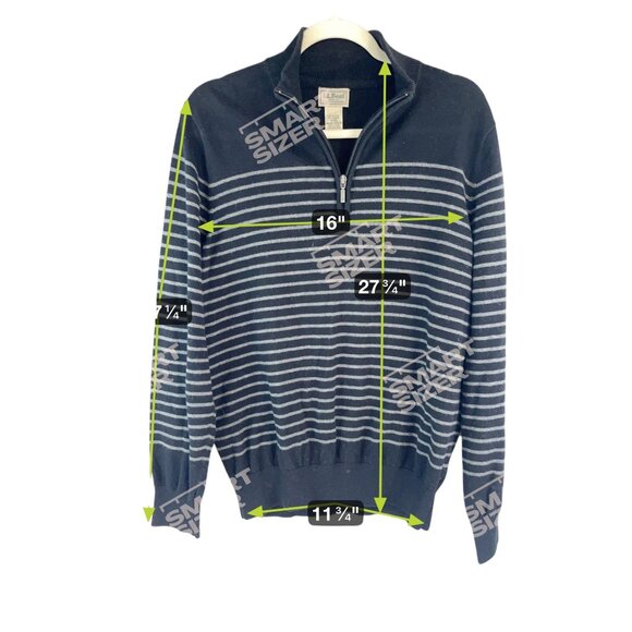 L.L.Bean Mens Medium Black Gray Striped Half-Zip Sz M Sweater Casual Streetwear - Picture 3 of 9